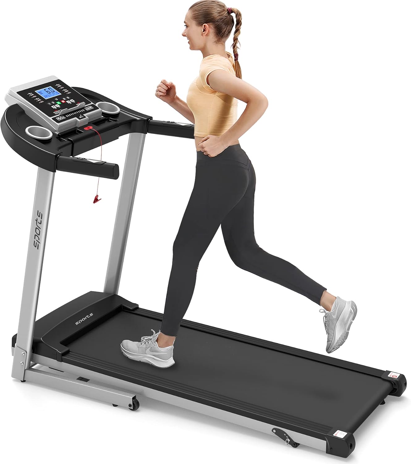 Folding Treadmill with Incline, Home Treadmill Foldable Compact Running Machine 9 MPH Max Speed with Ipad Holder