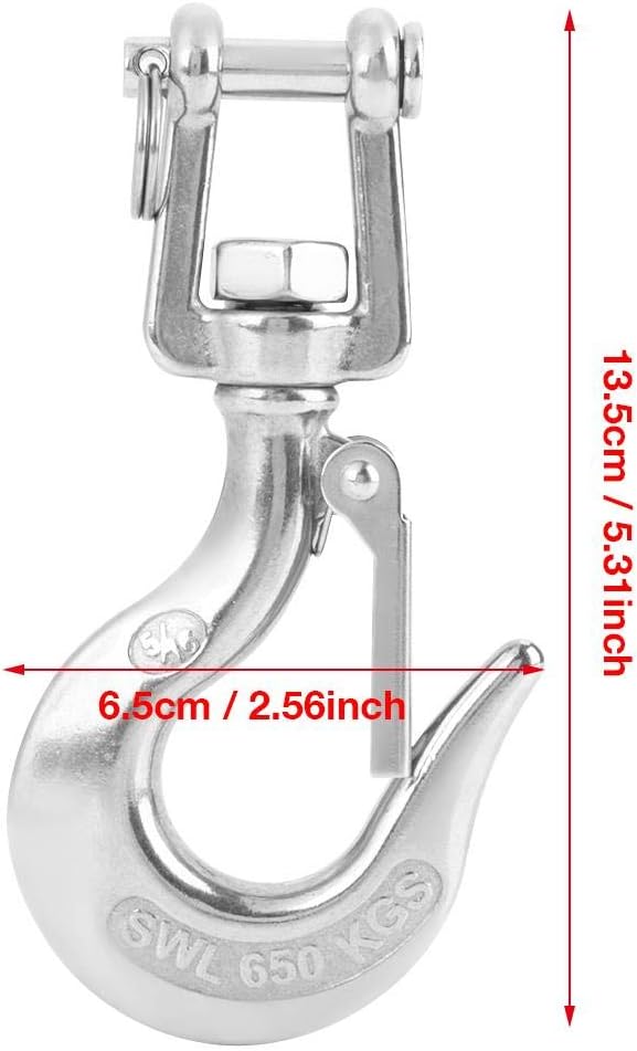 Safety Hook 304 Stainless Steel Swivel Lifting Hook Steel Eye Hook with Latch Rigging Accessory (650kg) Pack of 2