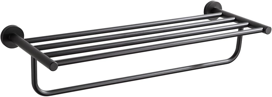 LUXJOY Bathroom Towel Rack Stainless Steel with Single Towel Bar 24-Inch Hotel Towel Shelf SUS304 Modern Wall Mounted Holder Matte Black Pack of 2