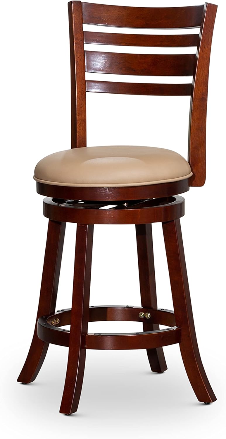 DTY Indoor Living Granby Slat Back Bonded Leather Swivel Stool, 24