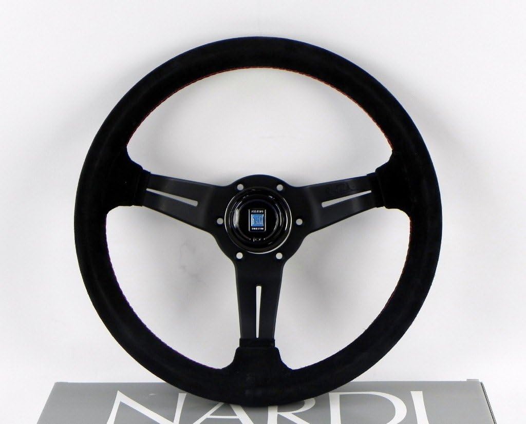 Nardi Steering Wheel - Deep Corn - 330mm (12.99 inches) - Black Suede Leather with Red Stitching - Classic Horn Button - Part # 6069.33.2094