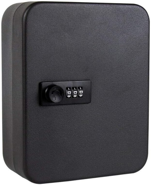 28 Key Lock Box Steel with 28 Key Tags, Security Key Safe with Combination Lock, Wall Mounted Black Key Cabinet (28 Keys)