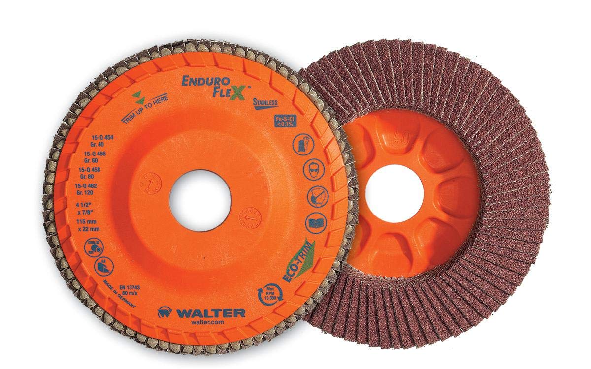 Walter 06F506 ENDURO-FLEX Abrasive Flap Disc [Pack of 10] - 60 Grit, 5 in. Grinding Disc with ECO-TRIM Backing. Surface Finishing Discs