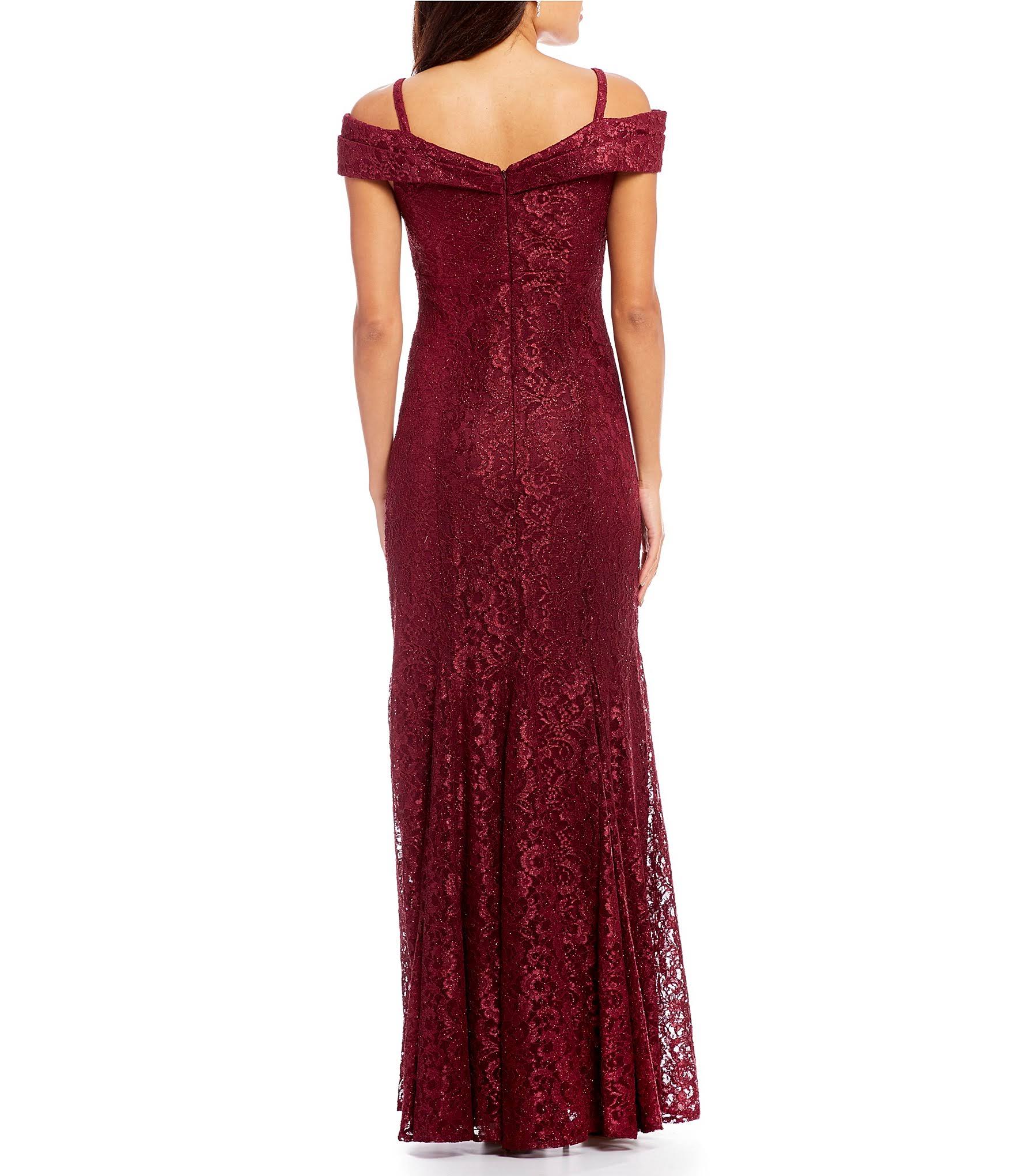 R u0026 M Richards Off-The-Shoulder Lace Gown - Merlot