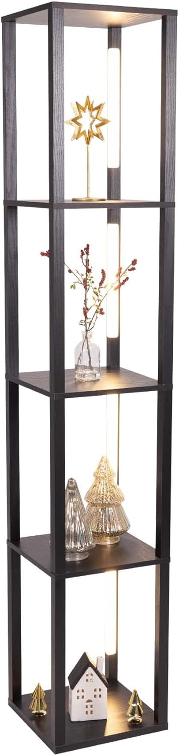 FENLO Fancy Display Shelves with LED, 3-in-1 Dimmable Floor Lamp with Shelves, Modern Display Shelf with Lighting, Advanced UV Coating, Black
