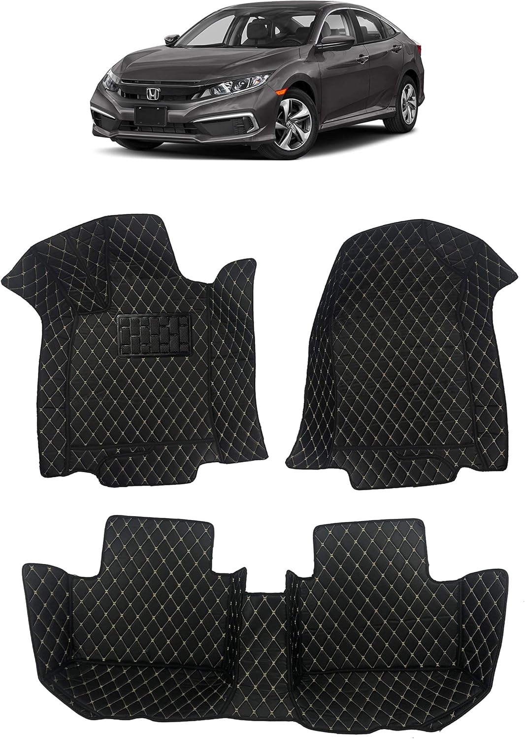 AutofitPro Custom Fit [Made in USA] All Weather Heavy Duty Full Coverage Floor Mat Floor Protection [Front & Rear] for 2022 Honda Civic - Black Single Layer