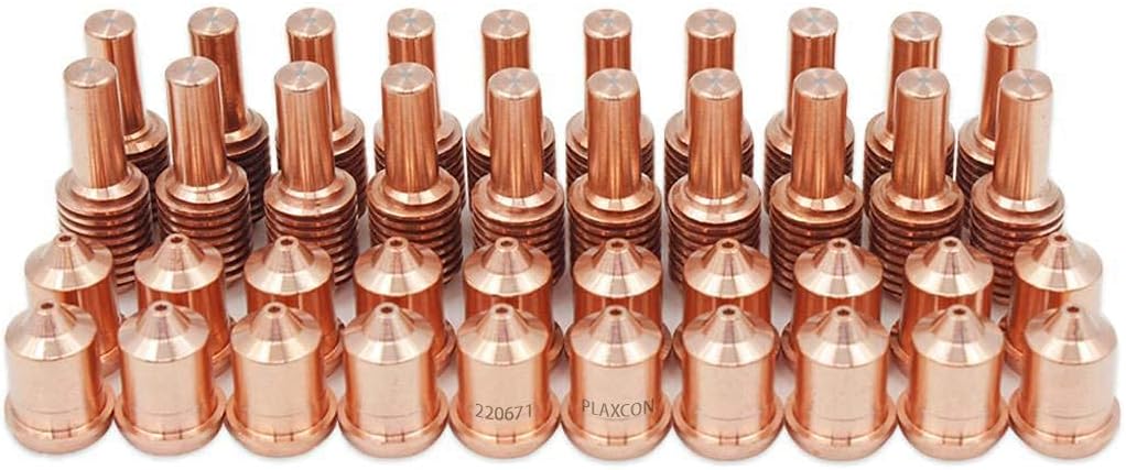 PLAXON 20pcs 220669 Electrode & 20pcs 220671 Tip Nozzle Fit for 45 Plasma Cutter Hand or Machine Torch (45A Plasma Cutting Current), Copper, 220669 220671