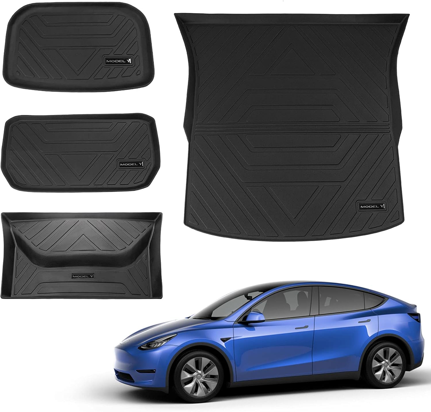powoq Fit Tesla Model Y Trunk Mat Cargo Mat Cargo Liner Trunk Liner for 2020 2021 Tesla Model Y Accessories (Rear Cargo Mat) Pack of 2