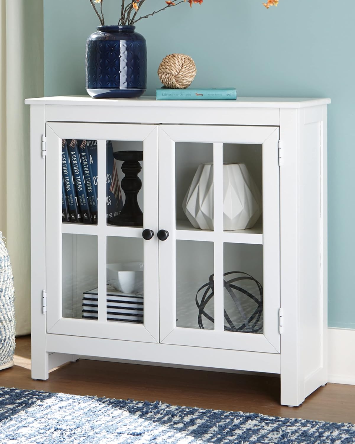 Signature Design by Ashley Nalinwood Modern Accent Cabinet with Lattice Doors, White