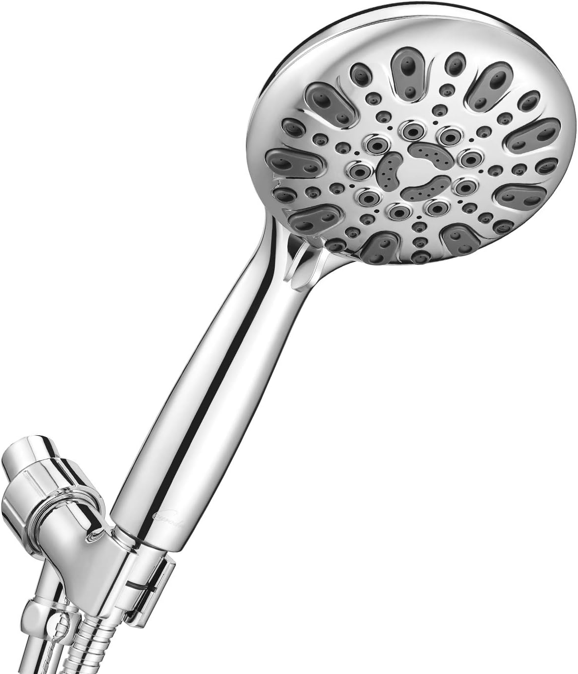 Couradric Handheld Shower Head, 6 Spray Setting High Pressure Shower Head with Brass Swivel Ball Bracket and Extra Long Stainless Steel Hose, Polished Brass, 5