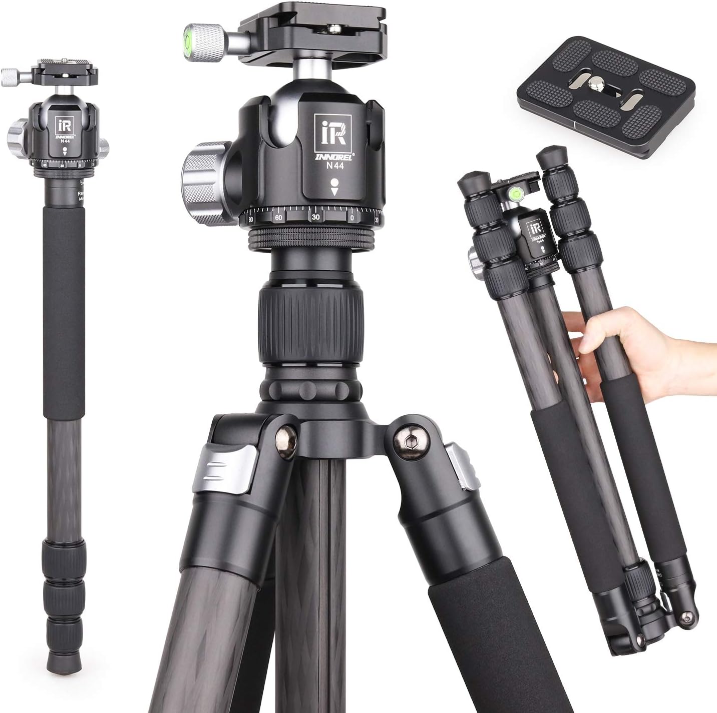 Carbon Fiber Tripod-INNOREL RT75C Without Ballhead Super Professional Tripod Monopod Heavy Duty Compact Stand Support for Digital DSLR Camera Travel