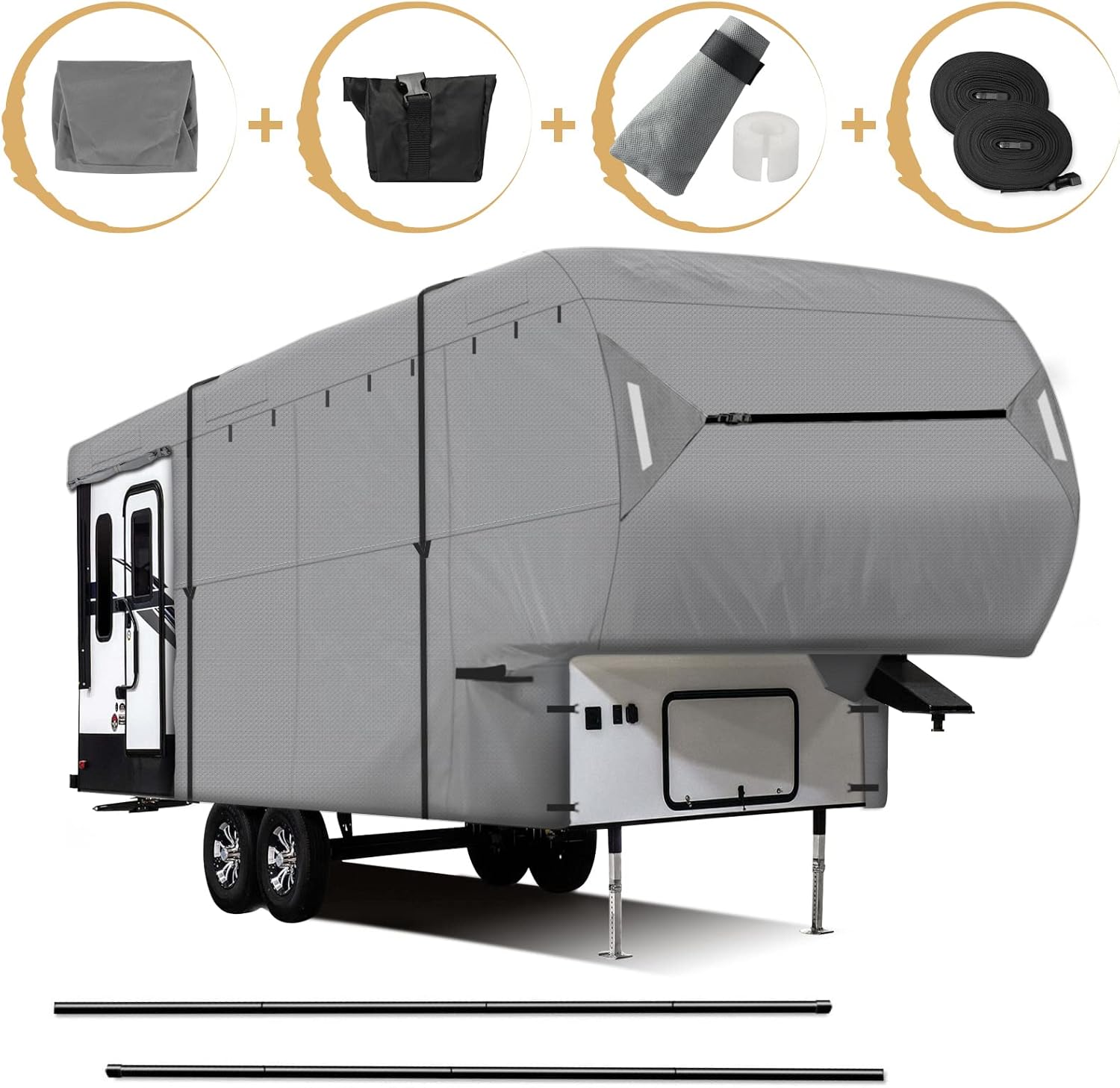 Leader Accessories Upgraded Easy Setup 5th Wheel RV Cover Fits 26'-29' Motorhome RV Camper, 4 Layers Anti-UV Top & Rip-Stop with 2Pcs Extra Long-Straps