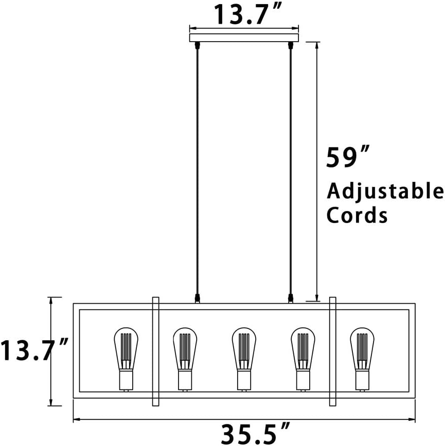 Modern Kitchen Island Light for Kitchen Pendant Chandelier 5-Light Ceiling Light Industrial Pendant Lighting Fixture Matte Black with Antique Brass Finish