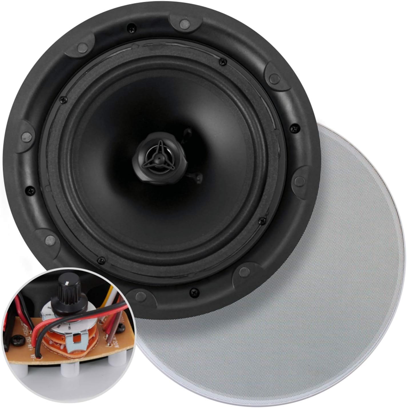 PYLE PDIC6LT Ceiling and Wall Mount Speaker - 6.5” 2-Way 70V Audio Stereo Sound Subwoofer Sound with Dome Tweeter, 500 Watts, in-Wall & in-Ceiling Flush Mount for Home Surround System - (White) Pack of 2