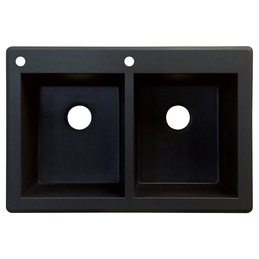 Transolid Radius Drop-In 33-in x 22-in Black Double Equal Bowl 2-Hole Kitchen Sink | RTDE3322-09-CA