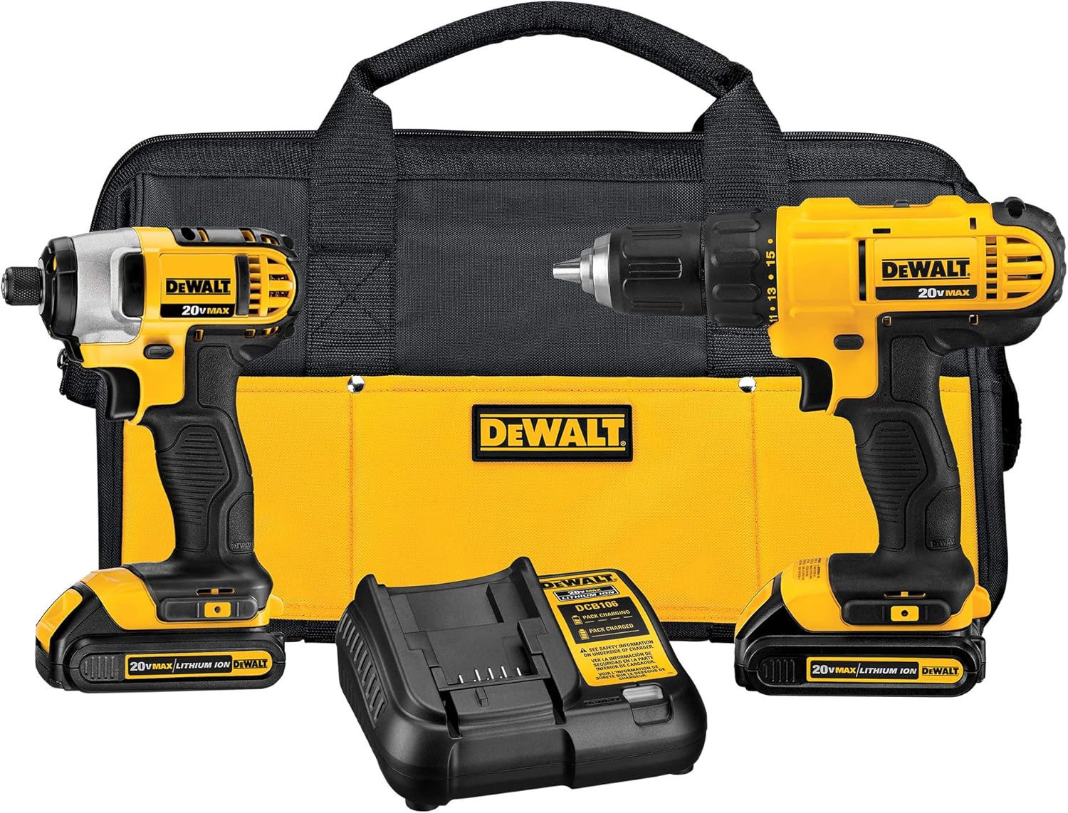DEWALT 20V Max Cordless Drill Combo Kit, 2-Tool (DCK240C2),Yellow/Black Drill Driver/Impact Combo Kit