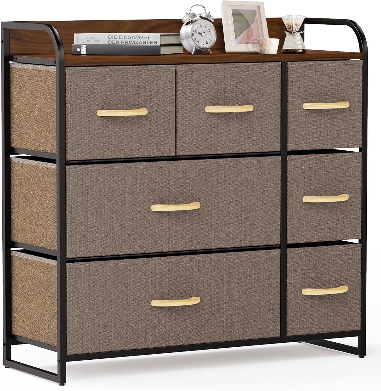 DORPU 7-Drawer Dresser, Large Capacity Dressers for Bedroom, Anti-Tip Sturdy Steel Frame, Easy Pull Dressers & Chests of Drawers for Bedroom, Hallway, Entryway, Closets (Gray)