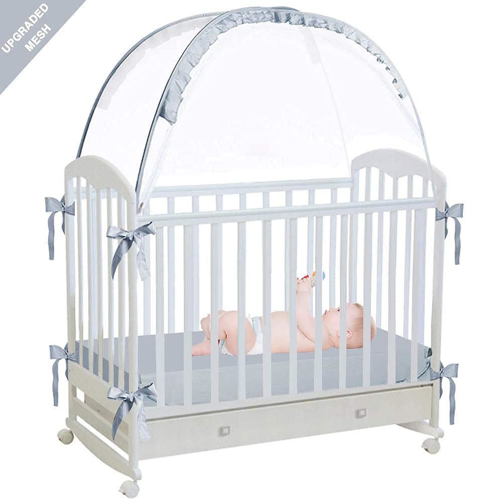 L RUNNZER Baby Pop Up Tent Cover Crib,See Through Crib and Nursery Soft Mesh Cover,Net with Viewing Window to Keep Baby in Pack of 2