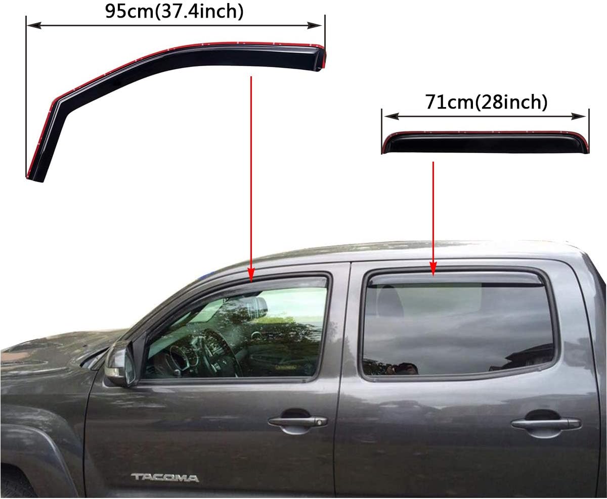 Lightronic WV194056 in-Channel Side Window Visor Deflector Rain Guard, Dark Smoke Shatterproof, 4 PCS Set for 2005-2015 Toyota Tacoma Double Cab