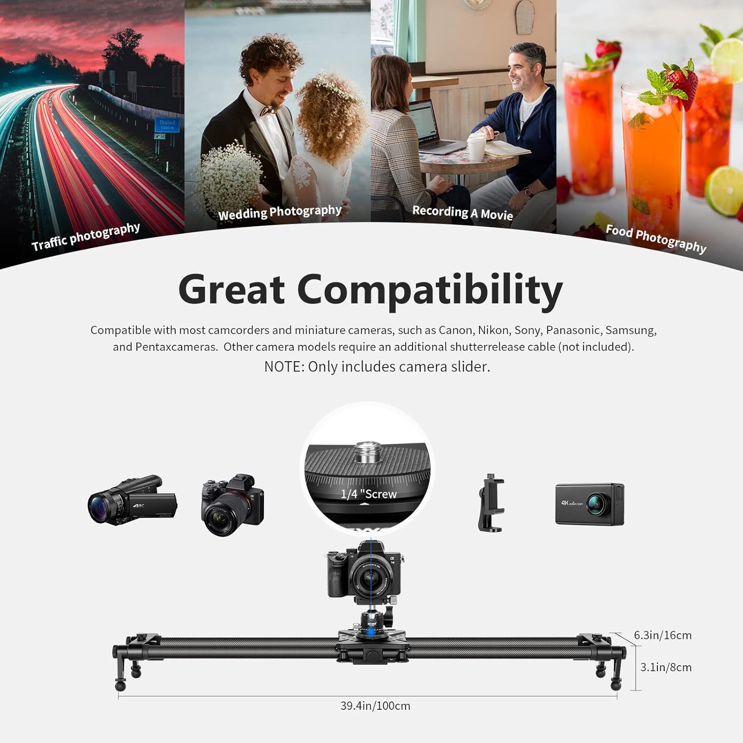 Neewer Motorized Camera Slider, 39.4&rdquo;/100cm Carbon Fiber Dolly Rail Slider with Remote Controller,Support Video Mode,Time-Lapse Photography, Horizontal,Tracking and 120&deg; Panoramic Shooting (VS-100CC)