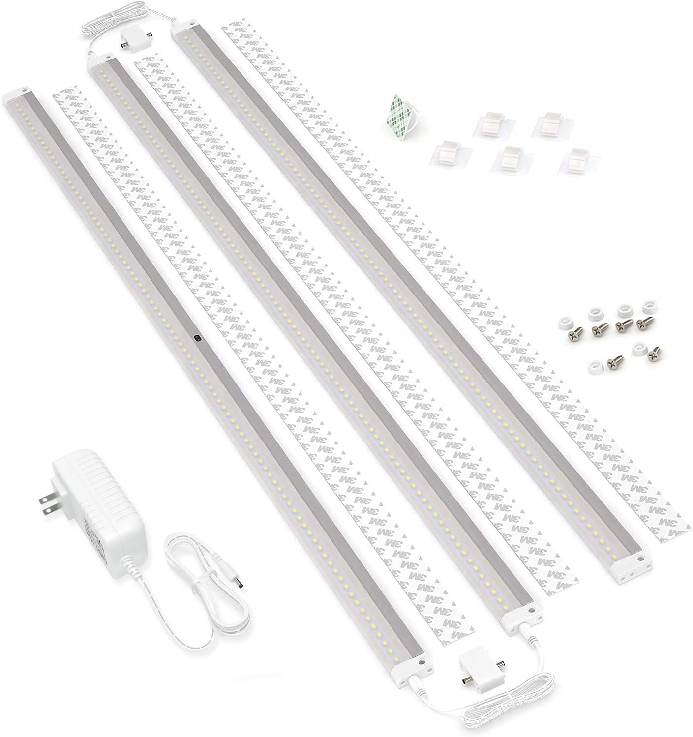 EShine White Finish 3 Panels 40 Inch Extra Long LED Dimmable Under Cabinet Lighting Kit! Hand Wave Activated - Touchless Dimming Control, Warm White (3000K)