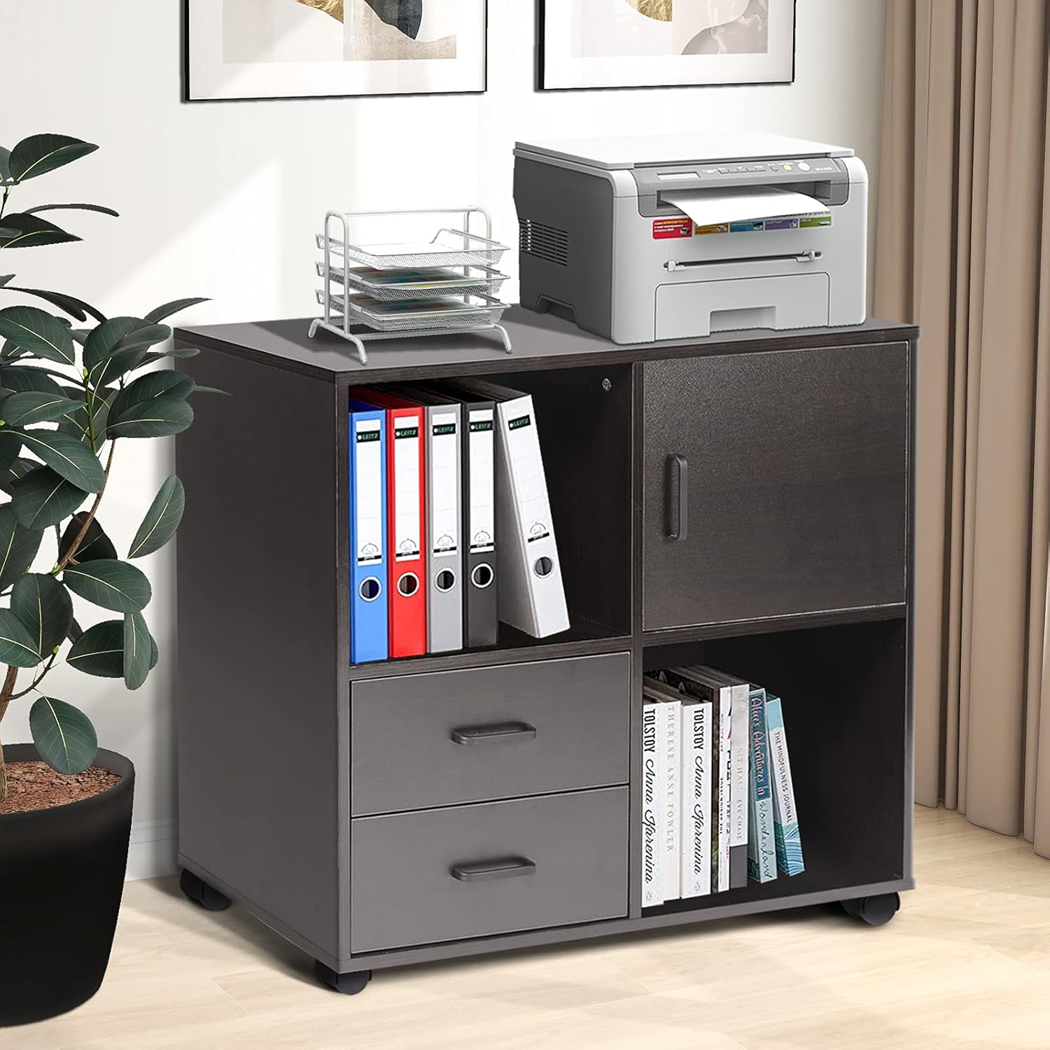 Office File Cabinet, 2 Drawer File Cabinet for Home Office, Lateral Filing Cabinets with Shelves, Large Capacity Rolling Cabinet Printer Stand with Drawers