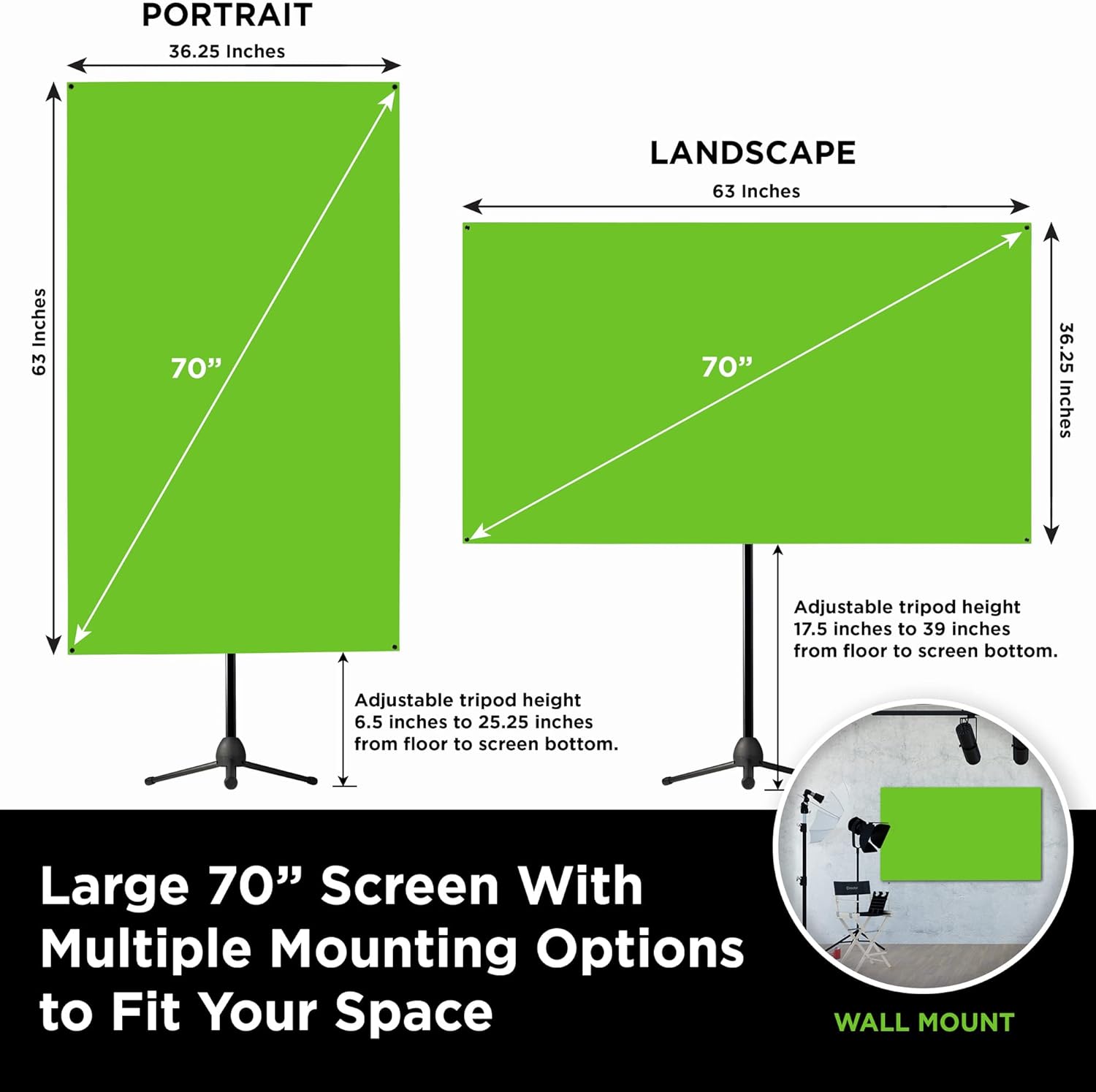 Valera Explorer Green Screen with Stand - Portable Chroma Key Panel, +1000 Free Backgrounds Included, Wrinkle Resistant Green Fabric Backdrop, Tripod & Wall Mount, Carrying Case, Portrait & Landscape