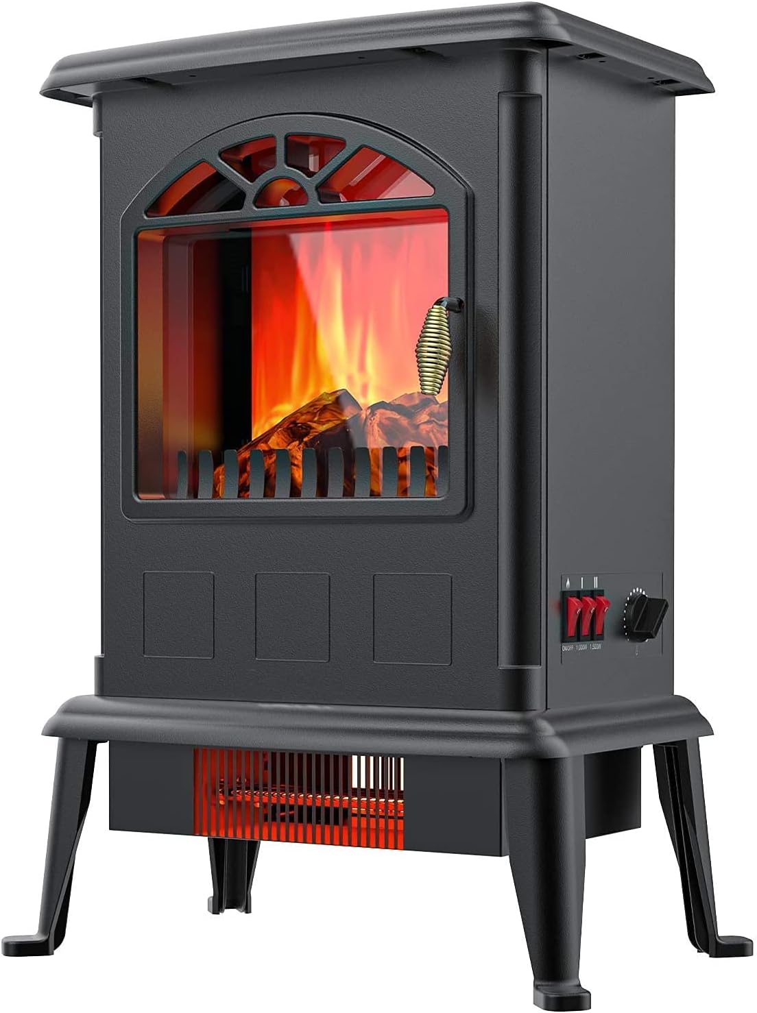 Tenacitee Electric Fireplace Infrared Heater Freestanding Fireplace Stove Heater 1000w/1500w-Adjustable Flame-Thermostatic Overheating Safety Protection- Cold Touch Housing-Indoor Use