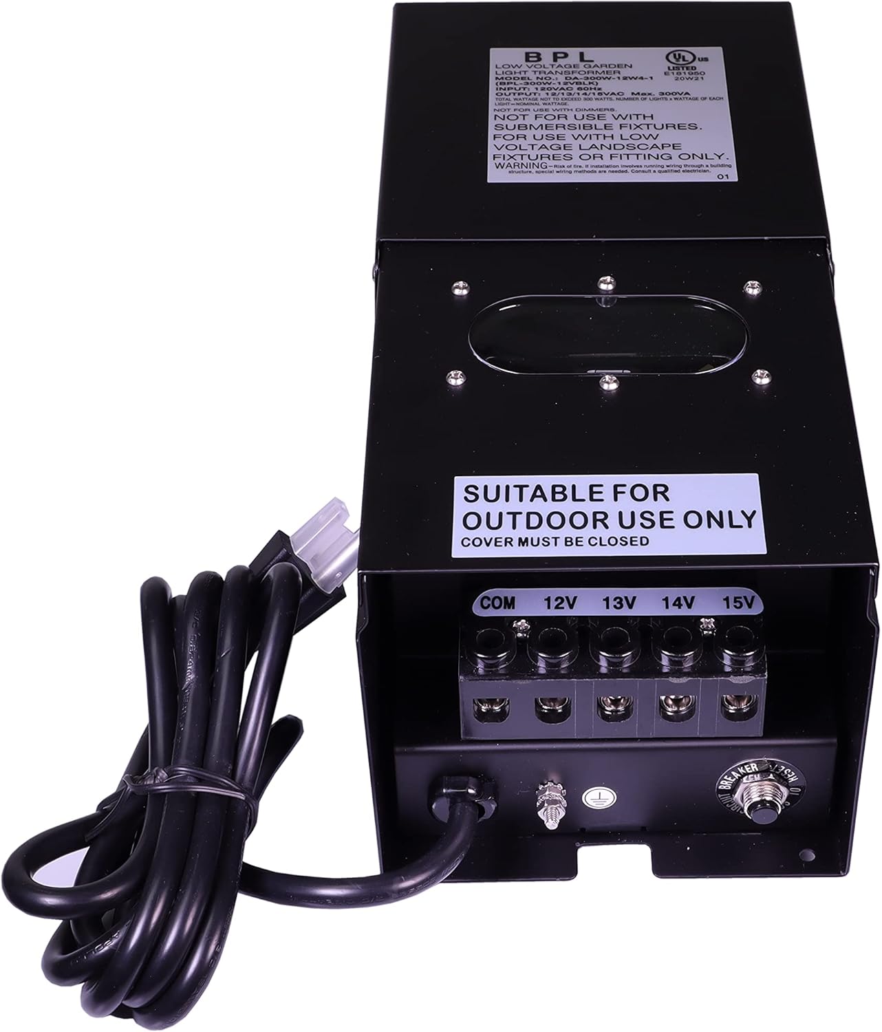 300 Watt Transformer Low Voltage Landscape Multi Tap 120 Volt AC to 12-15 Volt LED & Halogen - Lighting Indoor/Outdoor Weatherproof Power Pack w Digital Timer, Photocell Sensor - Black Metal Case