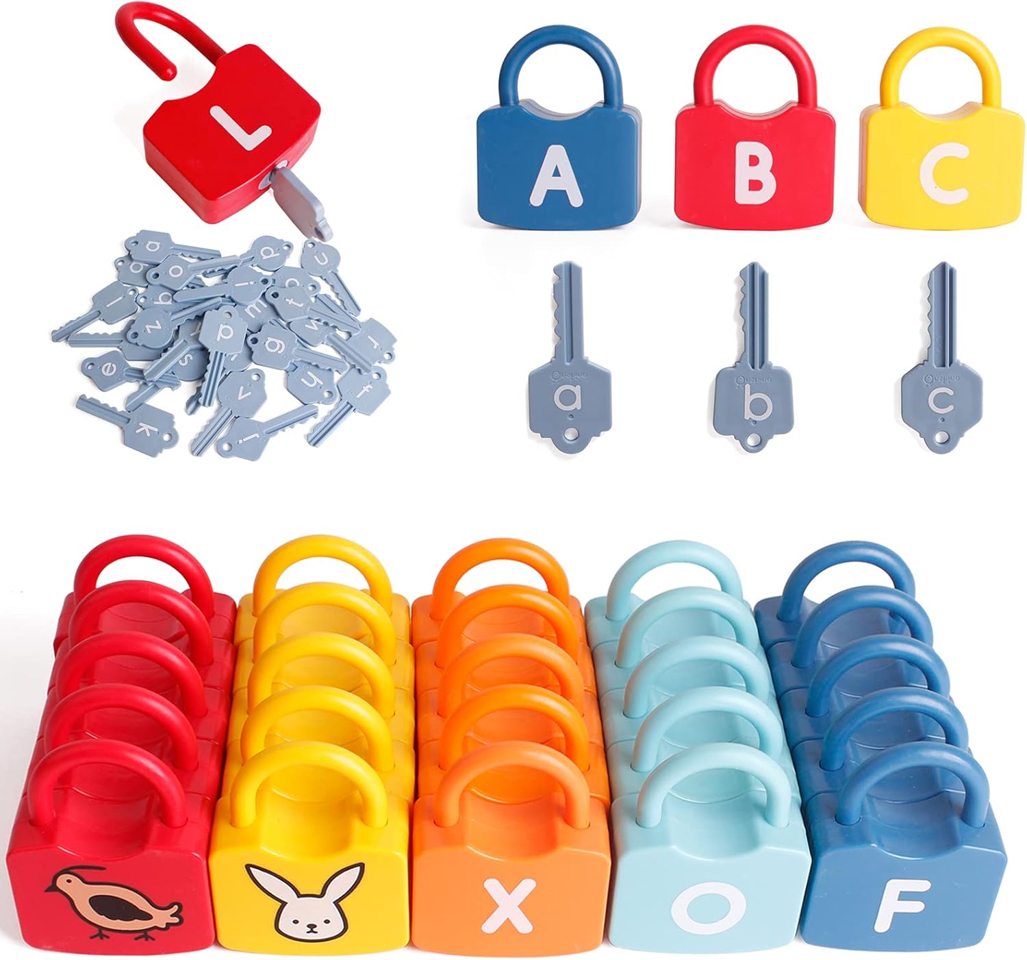 Huace ABC Kids Learning Lock Alphabet Set with 26 Locks and 26 Keys for Early Childhood Toys, Montessori Preschool Alphabet Learning Games for Ages 3 and Up Pack of 2