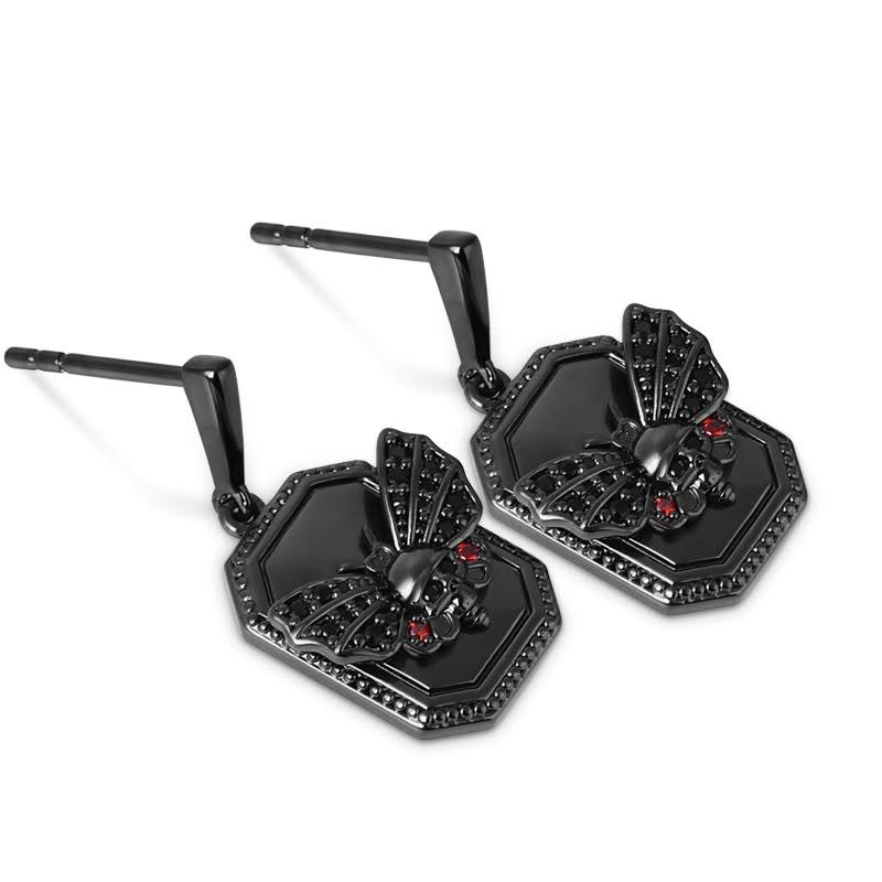 Skull Butterfly Earrings with Black Plated Sterling Silver
