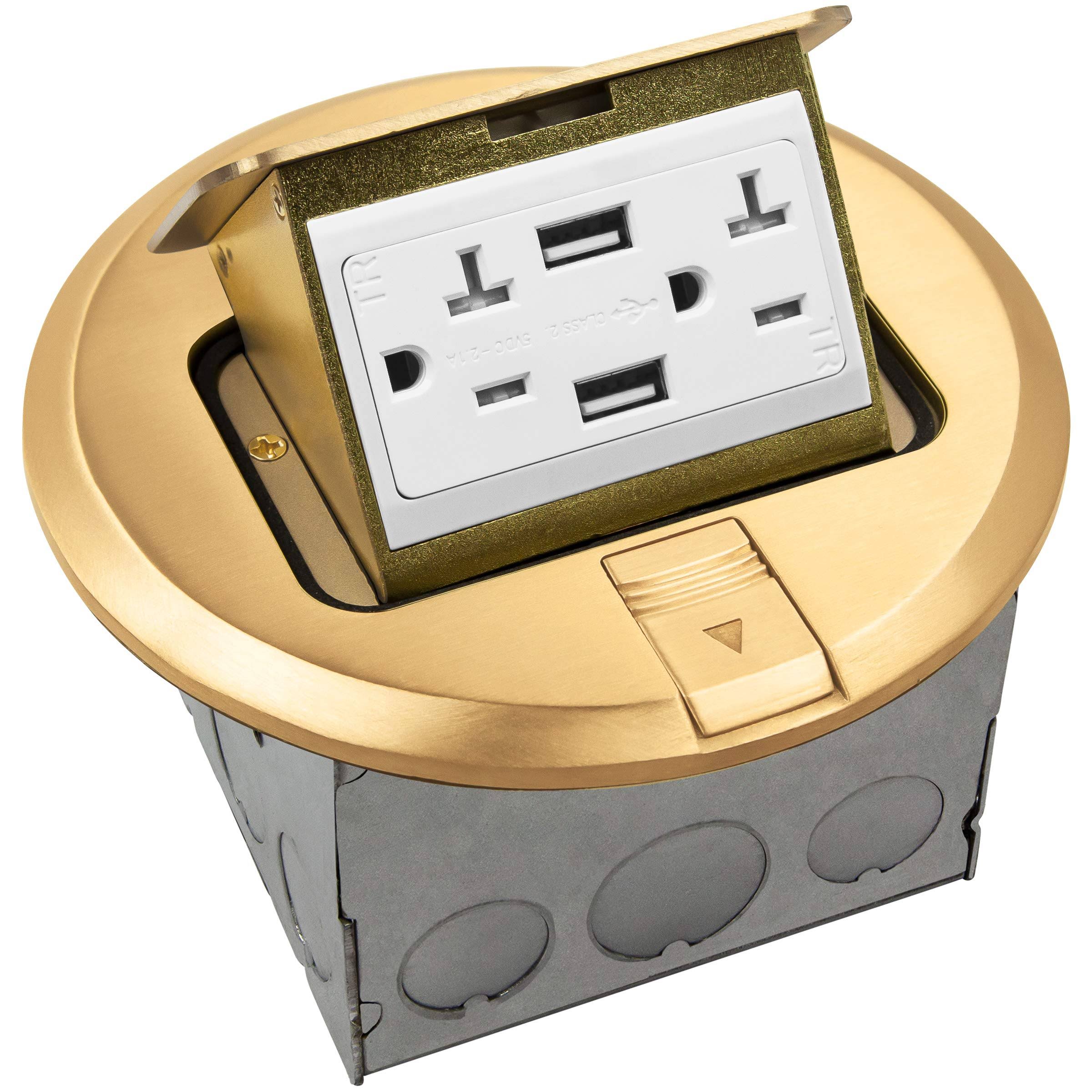 Enerlites Round Pop-Up Floor Box Kit, 6x22 Diameter COVER, 20A Tamper-Resistant USB Receptacle, Watertight Gasket, Corrosive Res