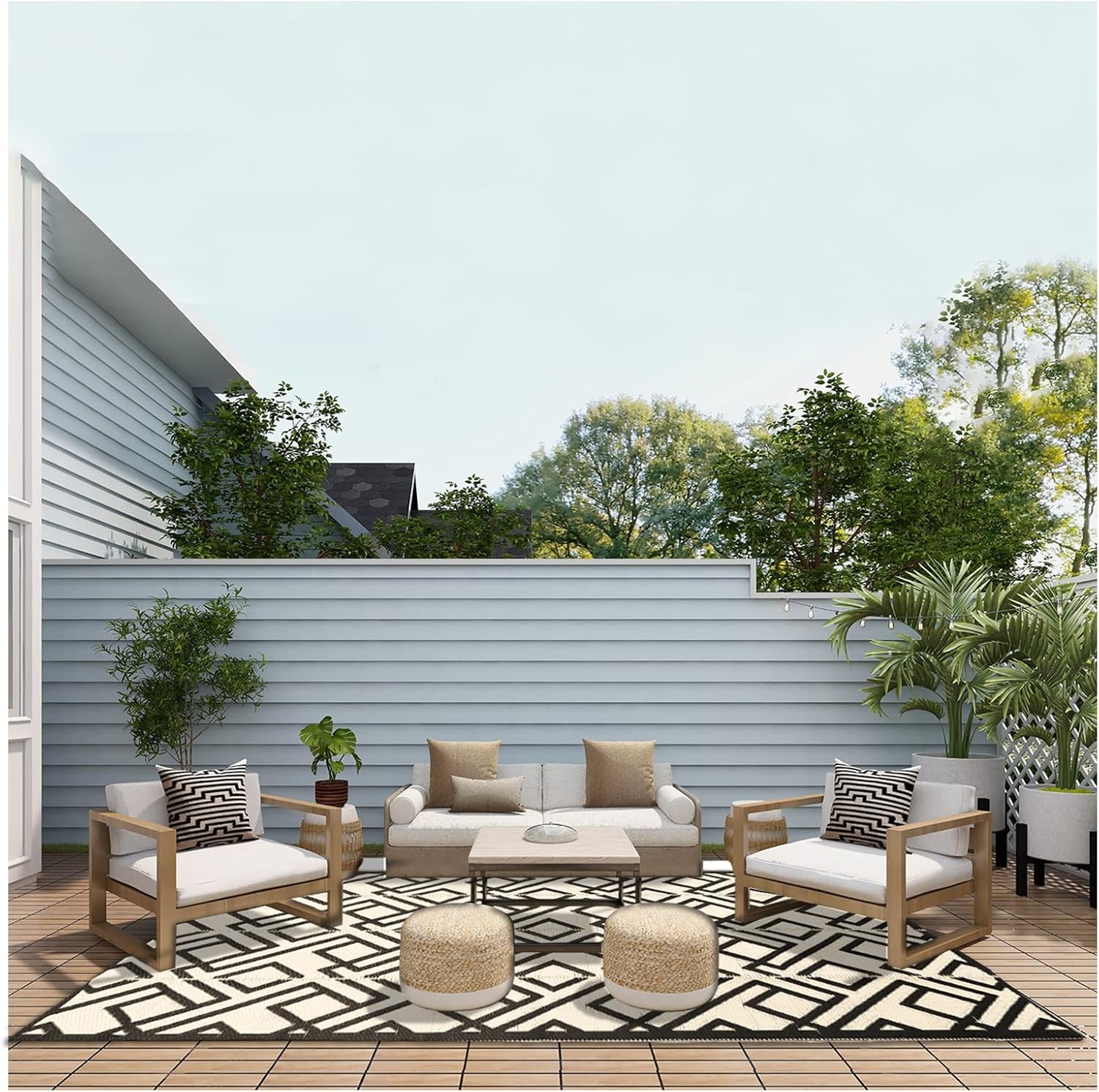 Reversible Outdoor Rugs for Patio Decor 5x8 Ft Waterproof Large Area Rug Non-Slip Portable Outdoor Carpet Floor Mats for RV Camping Deck Picnic Beach Backyard Indoor Plastic Straw Doormat MG1HM58