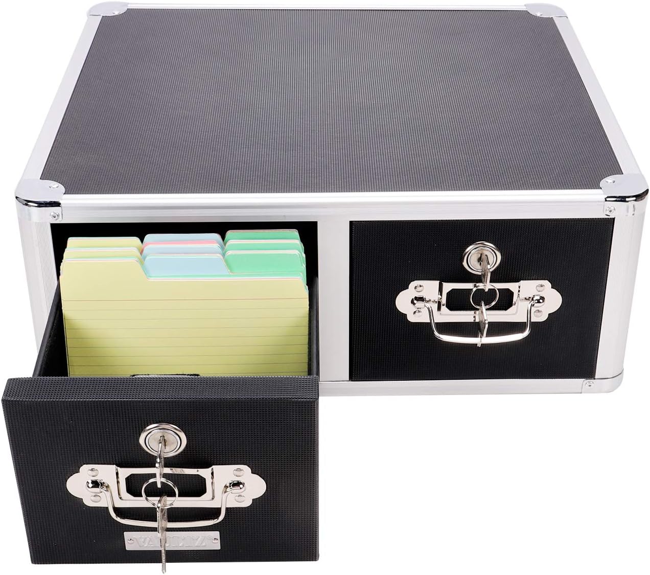 Vaultz Locking 4 x 6 Index Card Cabinet, Double Drawer, Black (VZ01395) Pack of 2
