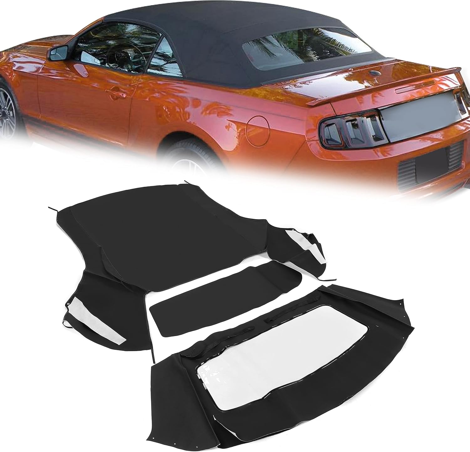 Kojem Convertible Soft Top Sailcloth&nbsp;Roof with Plastic Window Compatible with 1994-2004 Ford Mustang（Black）