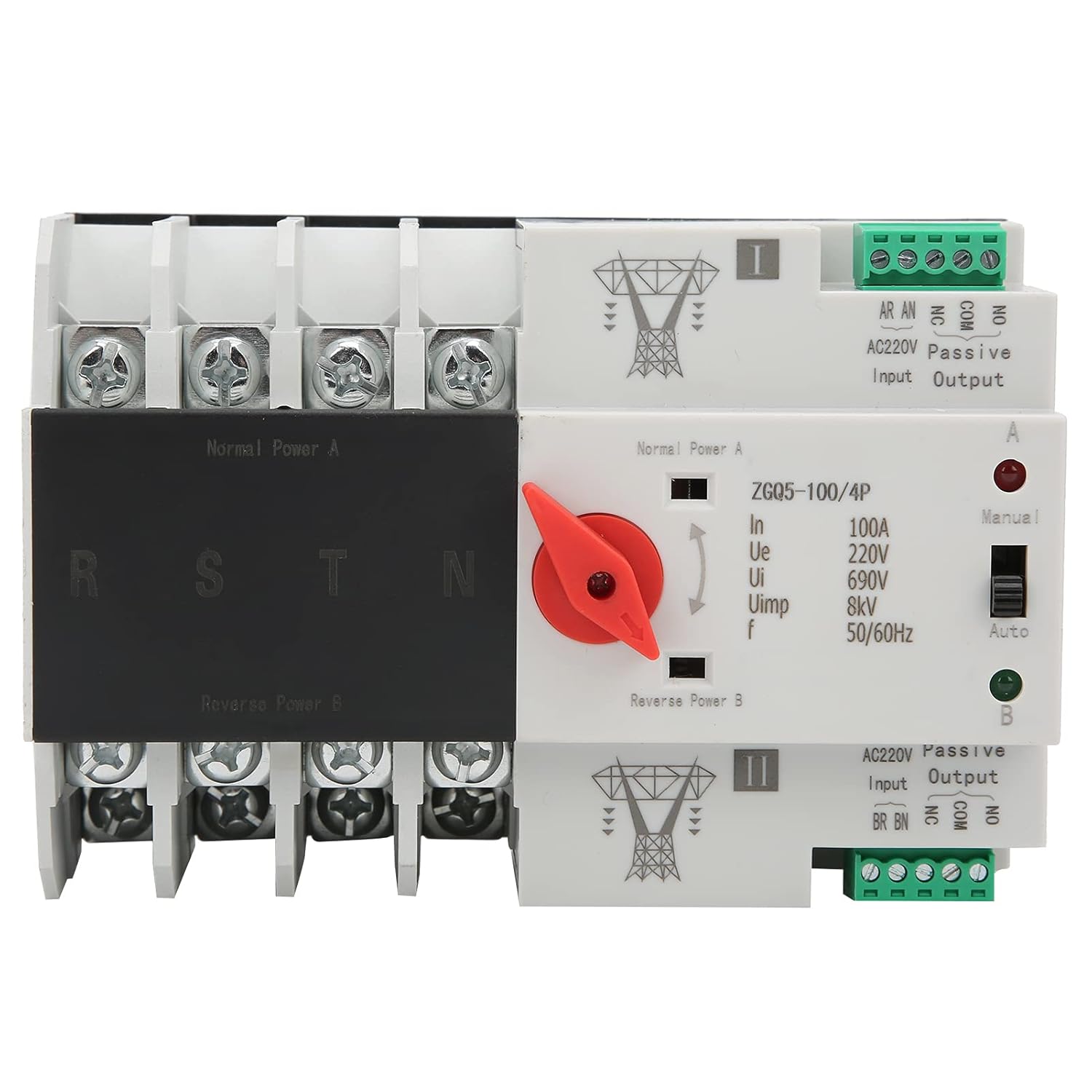 Dual Power Automatic Transfer Switch, High Sensitive Response Circuit Breaker Changeover 220V (ZGQ5-100/4P) Pack of 2