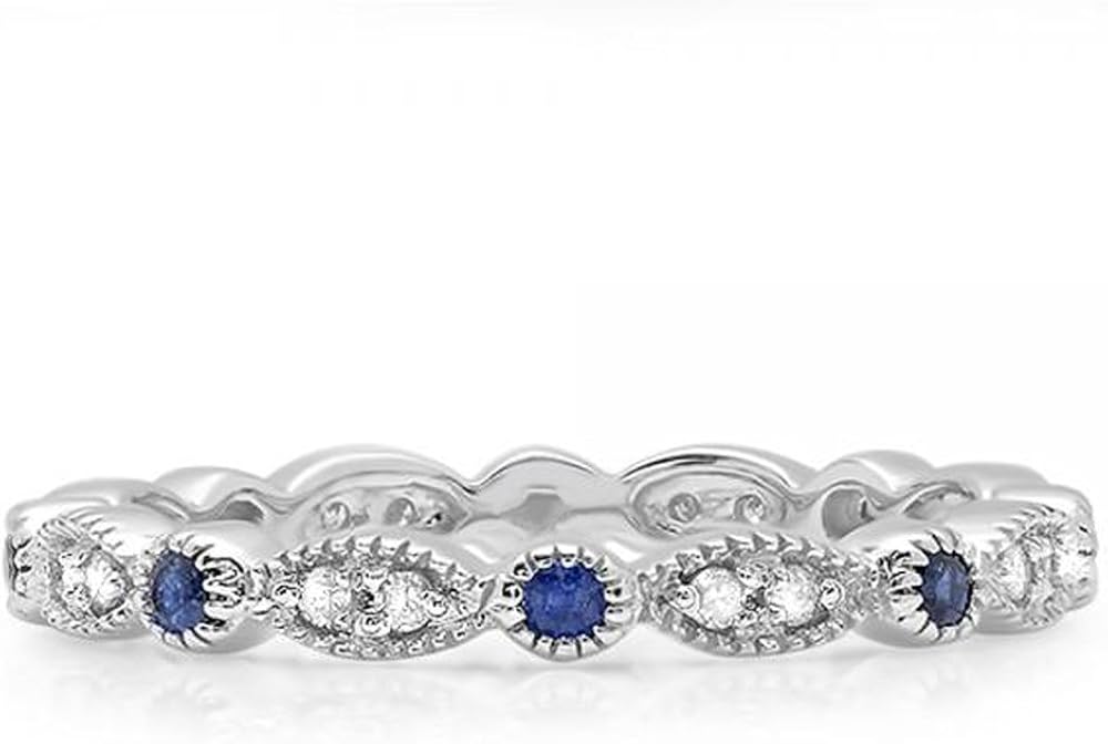 Dazzlingrock Collection 10K Gold Round Blue Sapphire and White Diamond Ladies Vintage Style Anniversary Wedding Stackable Ring