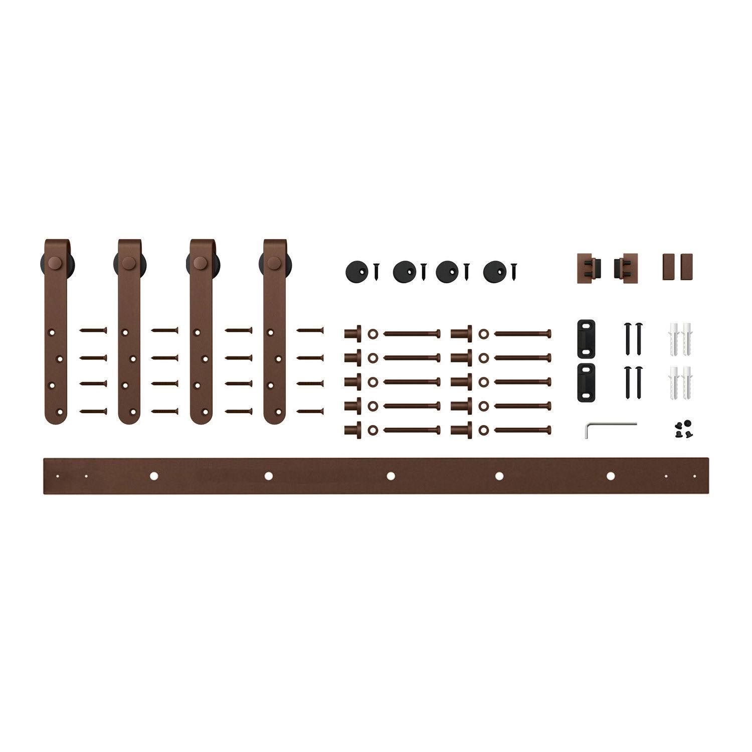 Solid Steel Mini Sliding Standard Double Barn Door Hardware Kit American Pro Decor Finish: Oil Rubbed Bronze, Track Length: 72 i