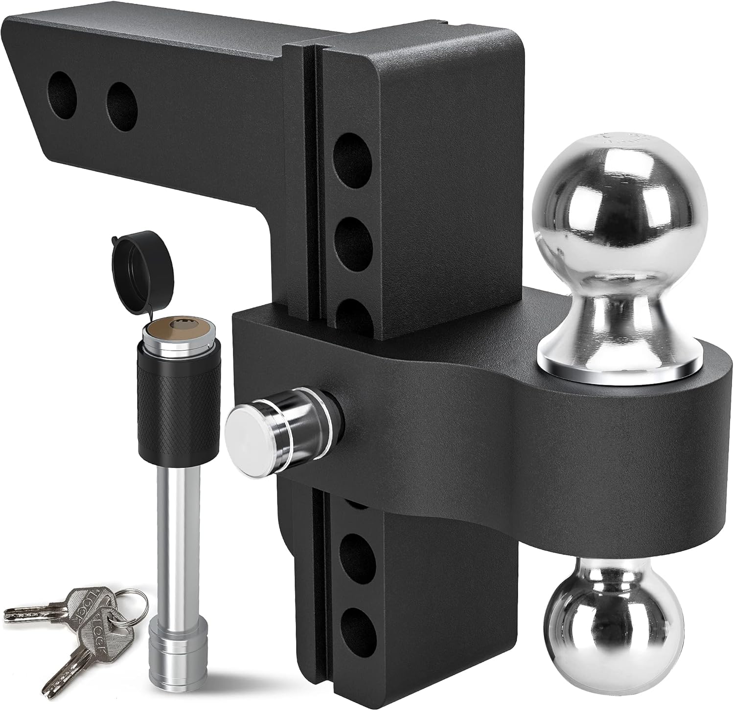 YITAMOTOR Adjustable Trailer Hitch Ball Mount, Fits 2-Inch Receiver, 6-Inch Drop Hitch w/Forged Aluminum Shank, 2-Inch and 2-5/16-Inch Combo Stainless Steel Tow Balls with Double Pin Key Locks, Black
