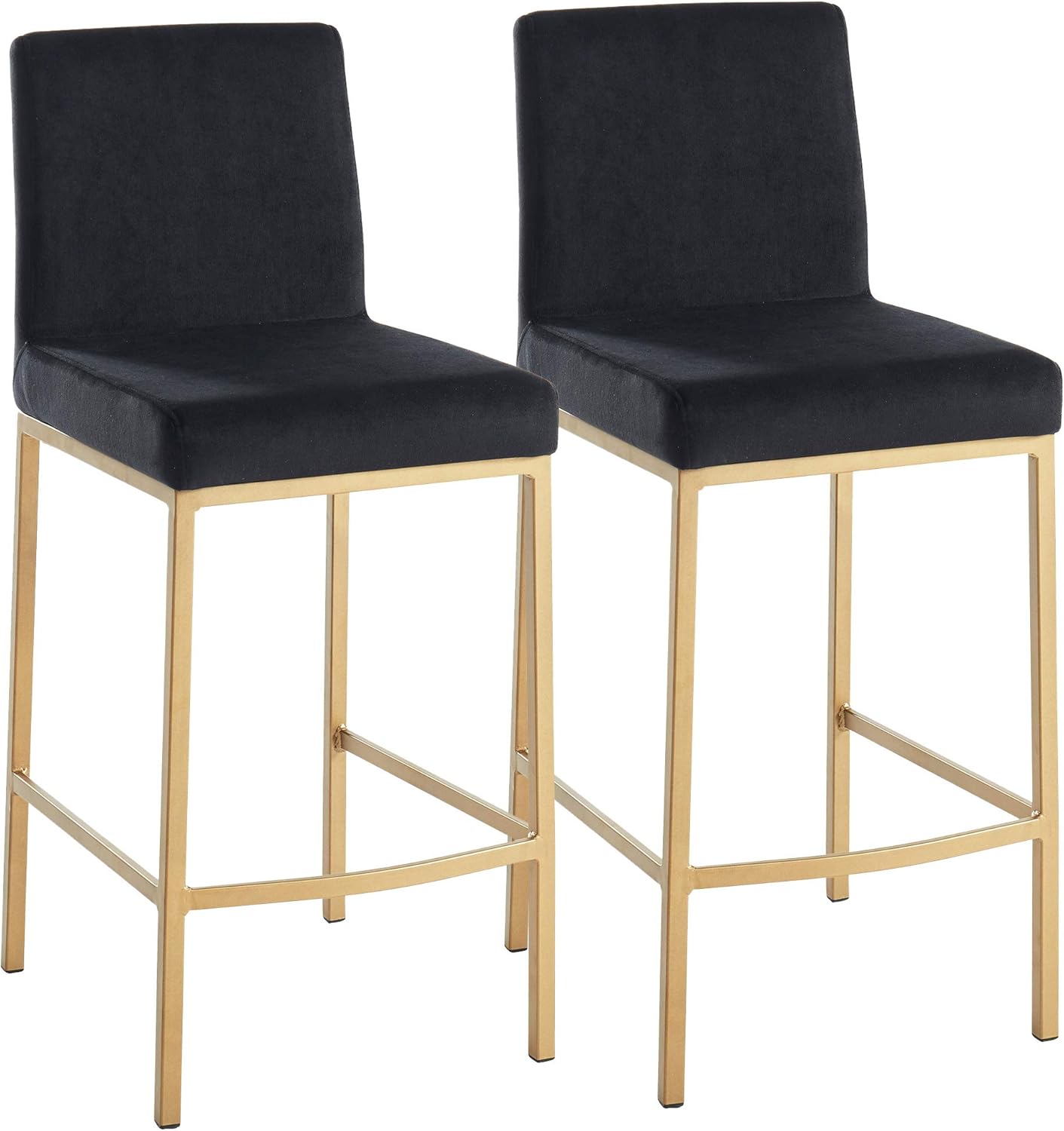Set of 2 Contemporary Velvet & Metal 26'' Counter Stool in Black & Gold Leg