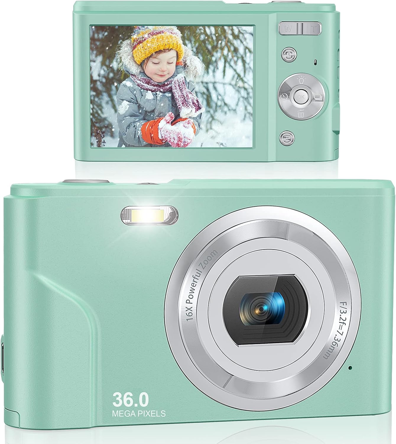 Digital Camera, Lecran FHD 1080P 36.0 Mega Pixels Vlogging Camera with 16X Digital Zoom, LCD Screen, Compact Portable Mini Cameras for Students, Teens, Kids (Green) Pack of 2