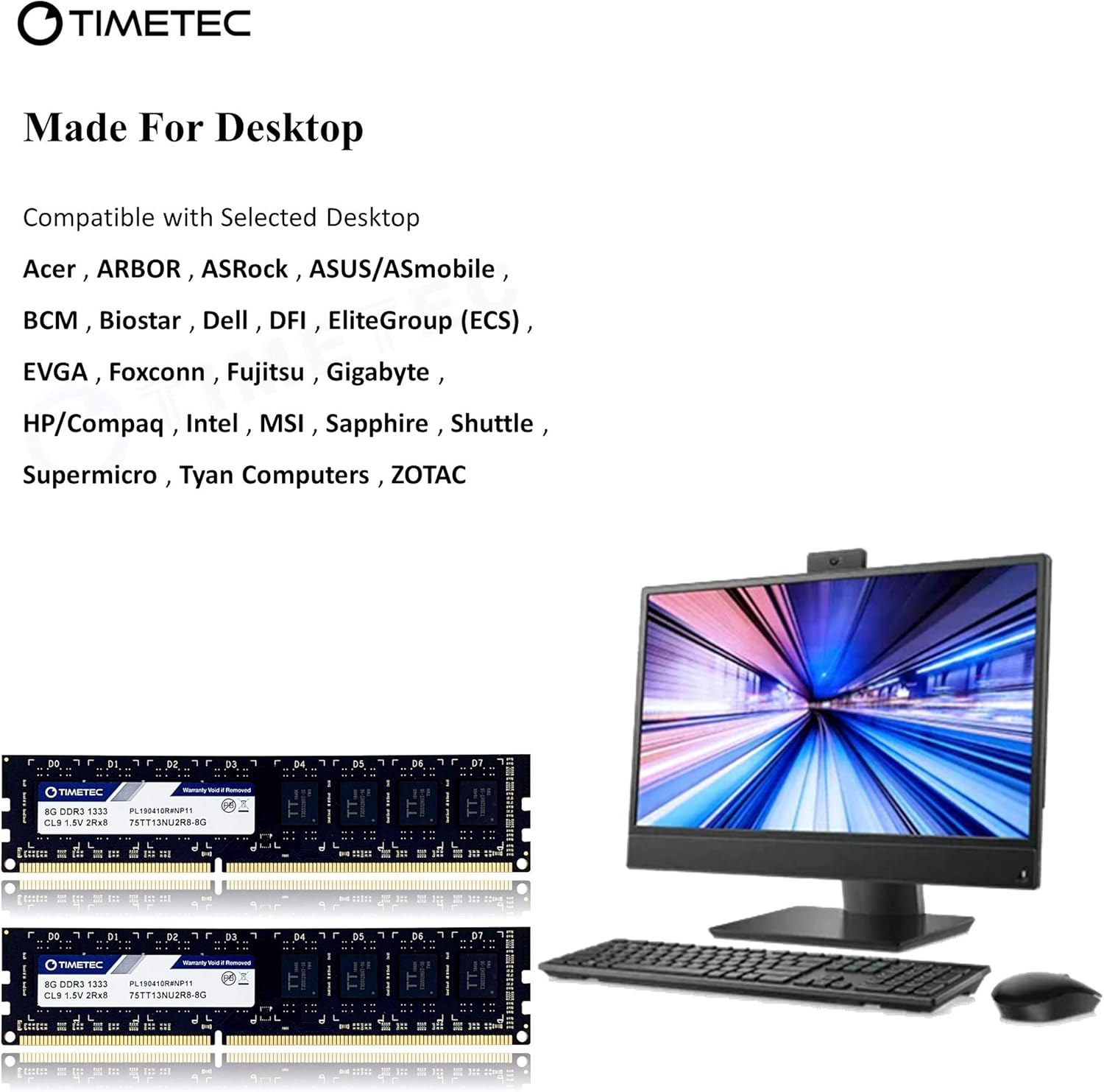 Timetec 16GB KIT(2x8GB) DDR3 1333MHz PC3-10600 Non-ECC Unbuffered 1.5V CL9 2Rx8 Dual Rank 240 Pin UDIMM PC Desktop Computer Memory RAM Module Upgrade (16GB KIT(2x8GB)) Pack of 2
