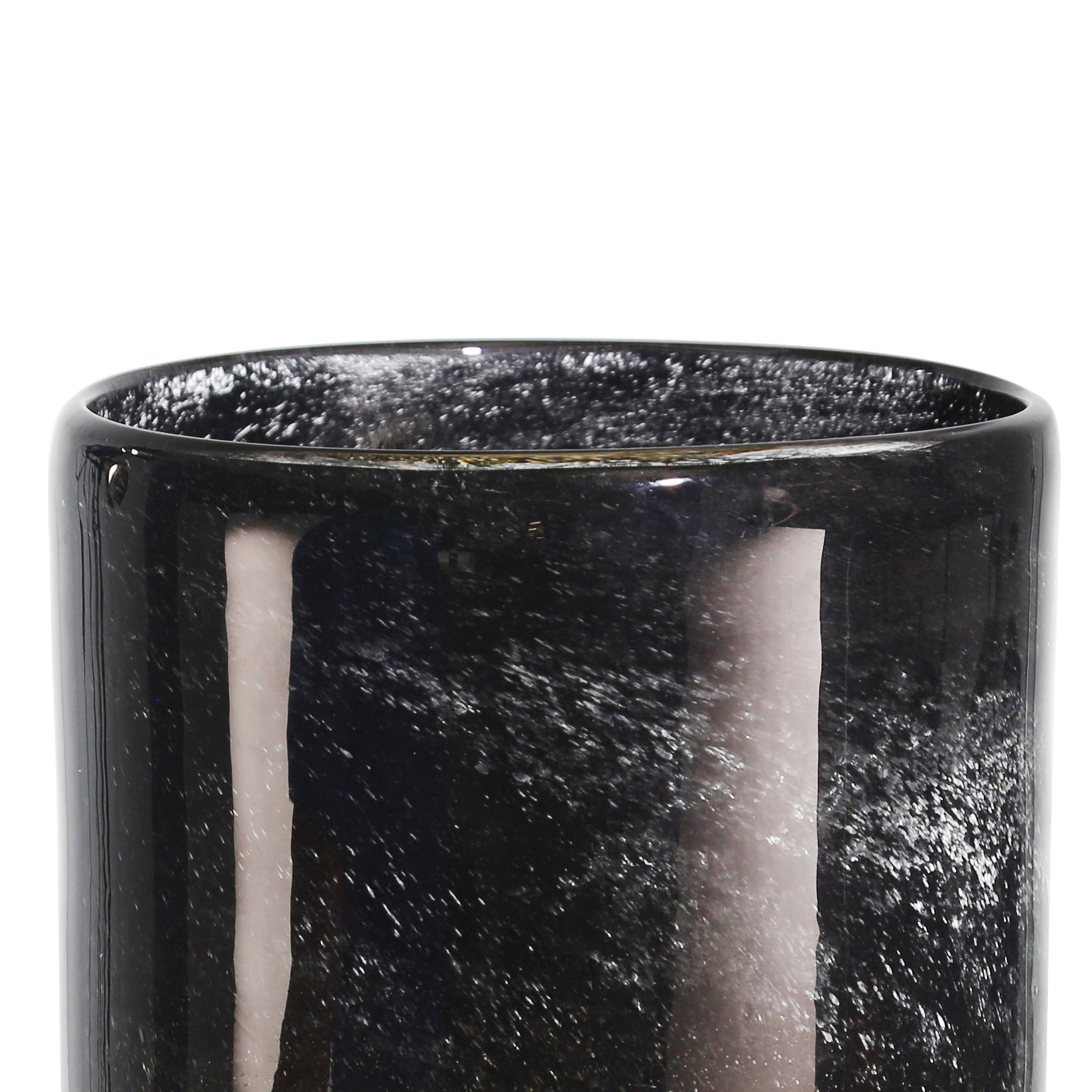 Contemporary Glass Vase with Marble Like Texture Brown and Black