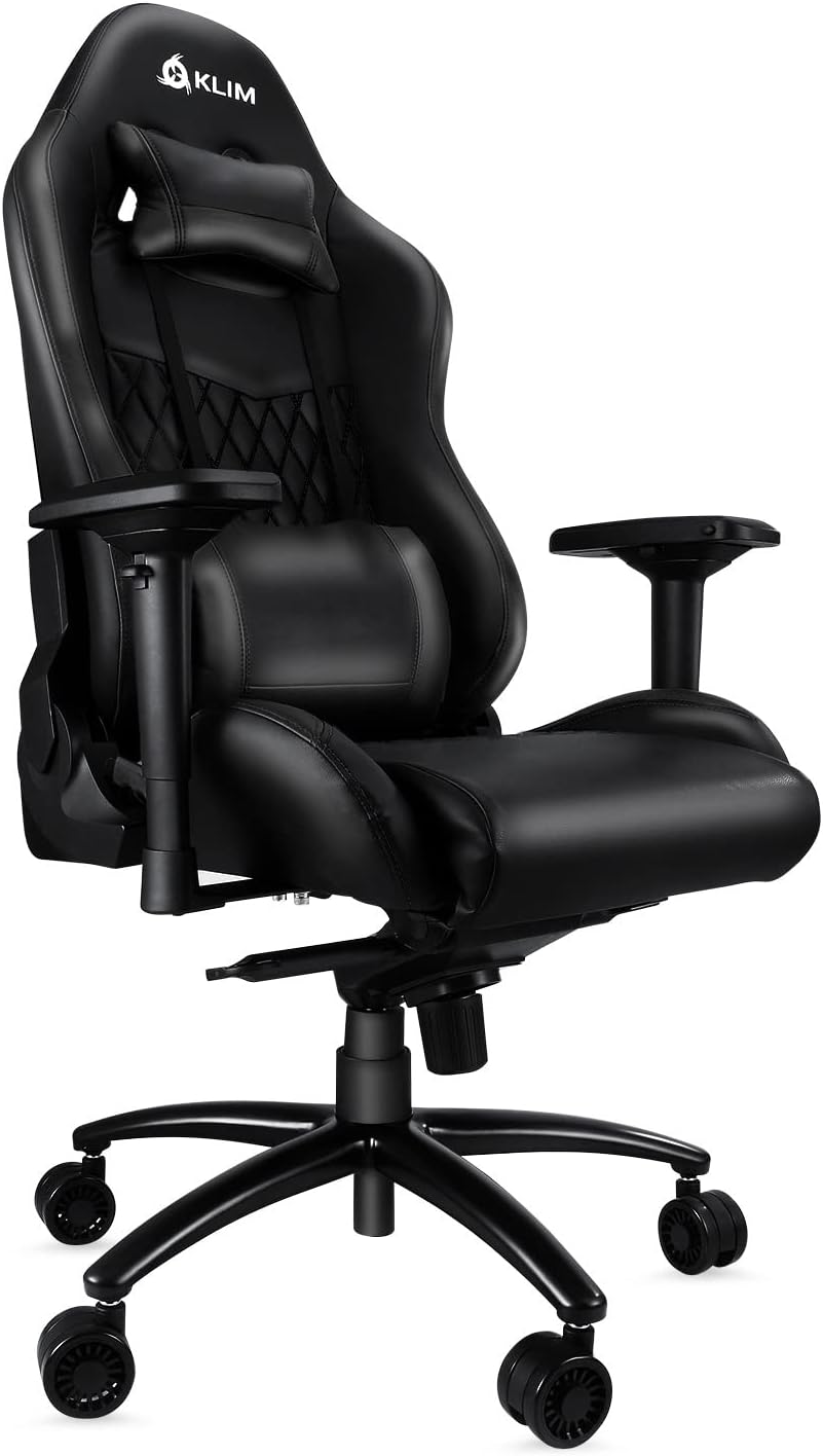 KLIM&trade; Esports Gaming Chair Executive Ergonomic Racing Computer Chair - Back & Head Support - New - Adjustable Armrest - Desk & Office Recliner - Silla Gamer - Black Cushion