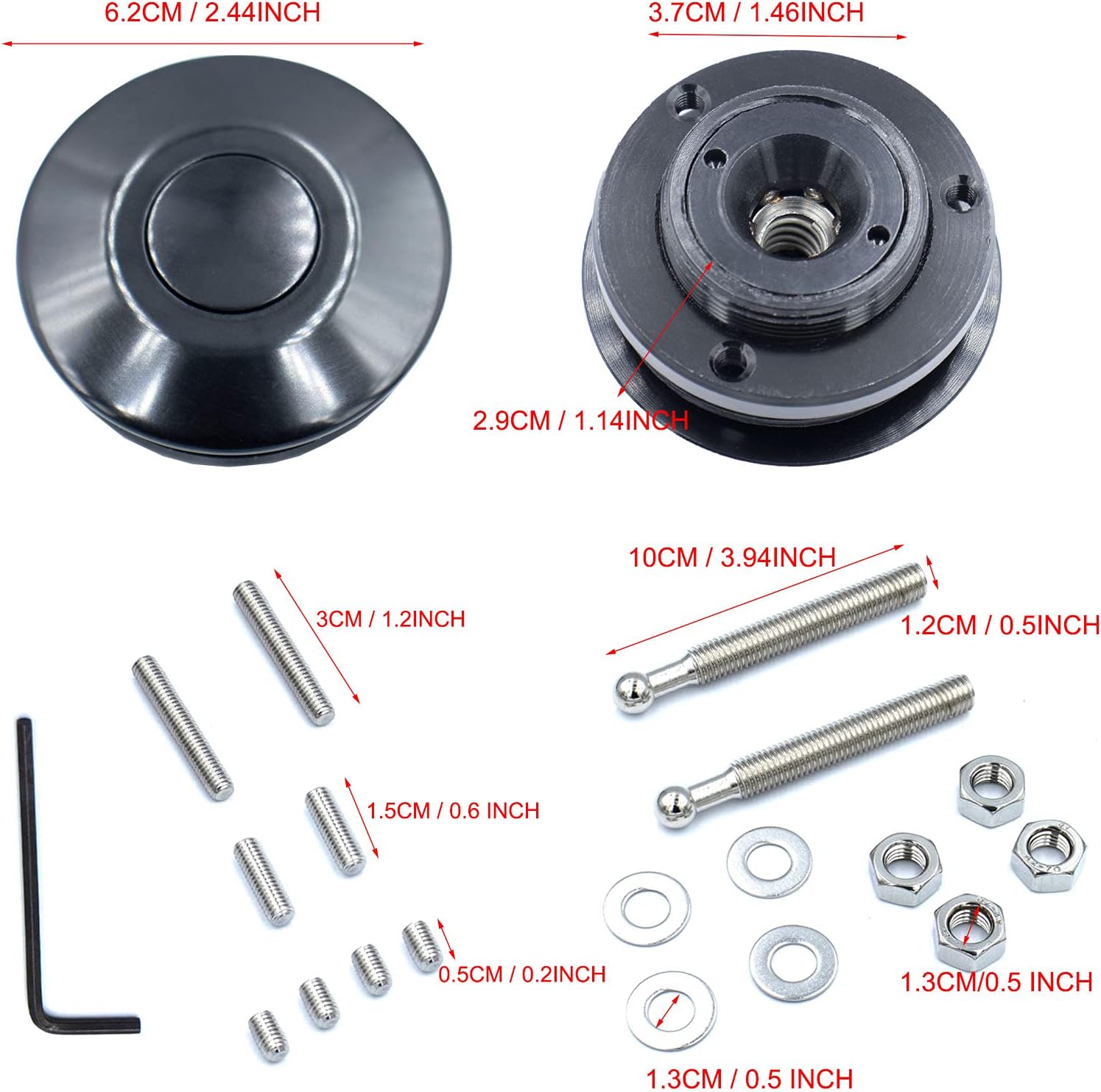 Woopeey Black Aluminum 2.44 inches Diameter Universal Quick Latch Hood Pins, Quick Release Latch Push Button,Quick Release Hood Cap Pin Lock Clip Kit for Hood Bumper or DIY Pack of 2