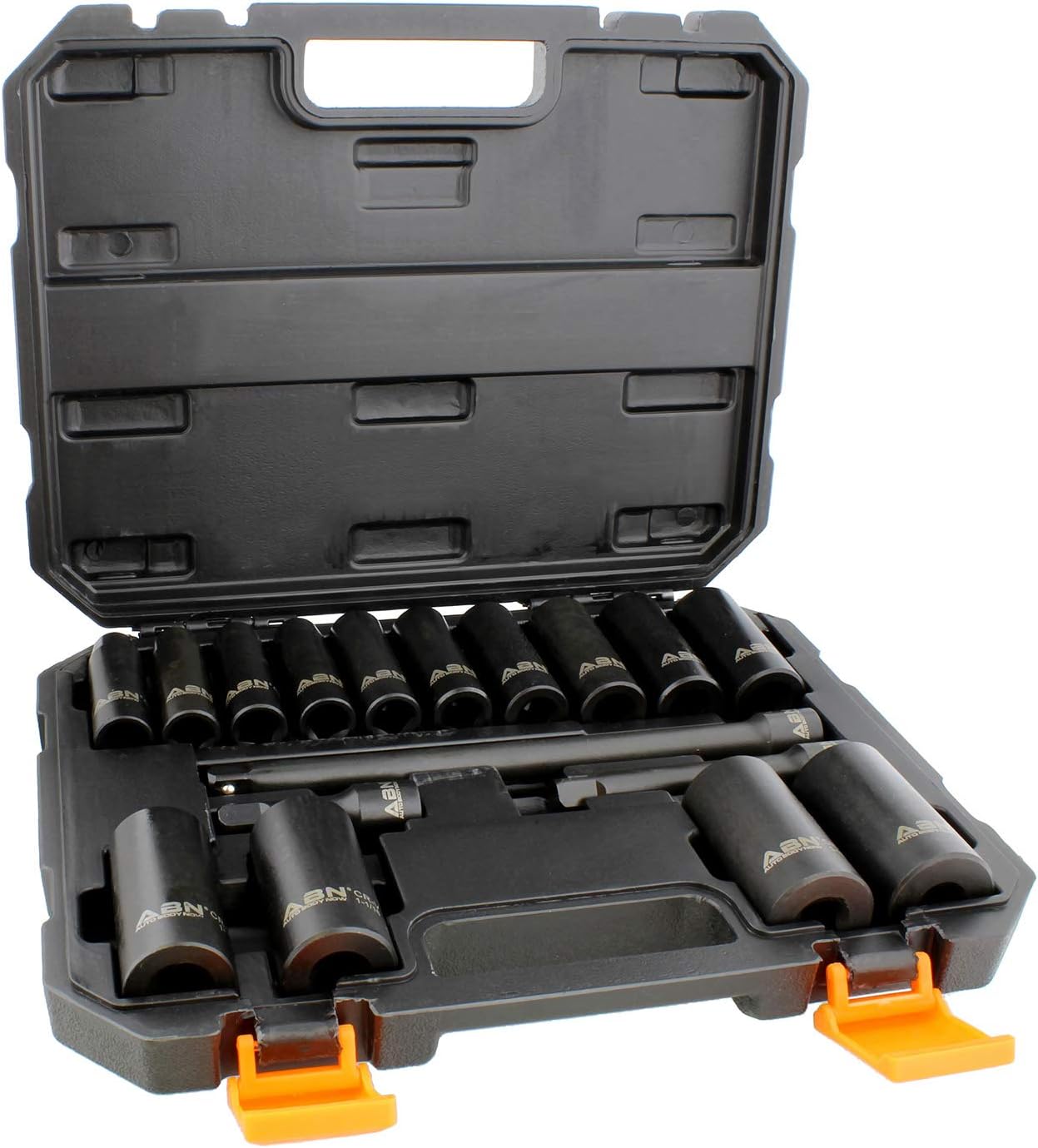 ABN Impact Socket Set &ndash; 17 Piece 1/2 Inch Deep Impact Driver Sockets and Extension Bars, 6 Point SAE Socket Set