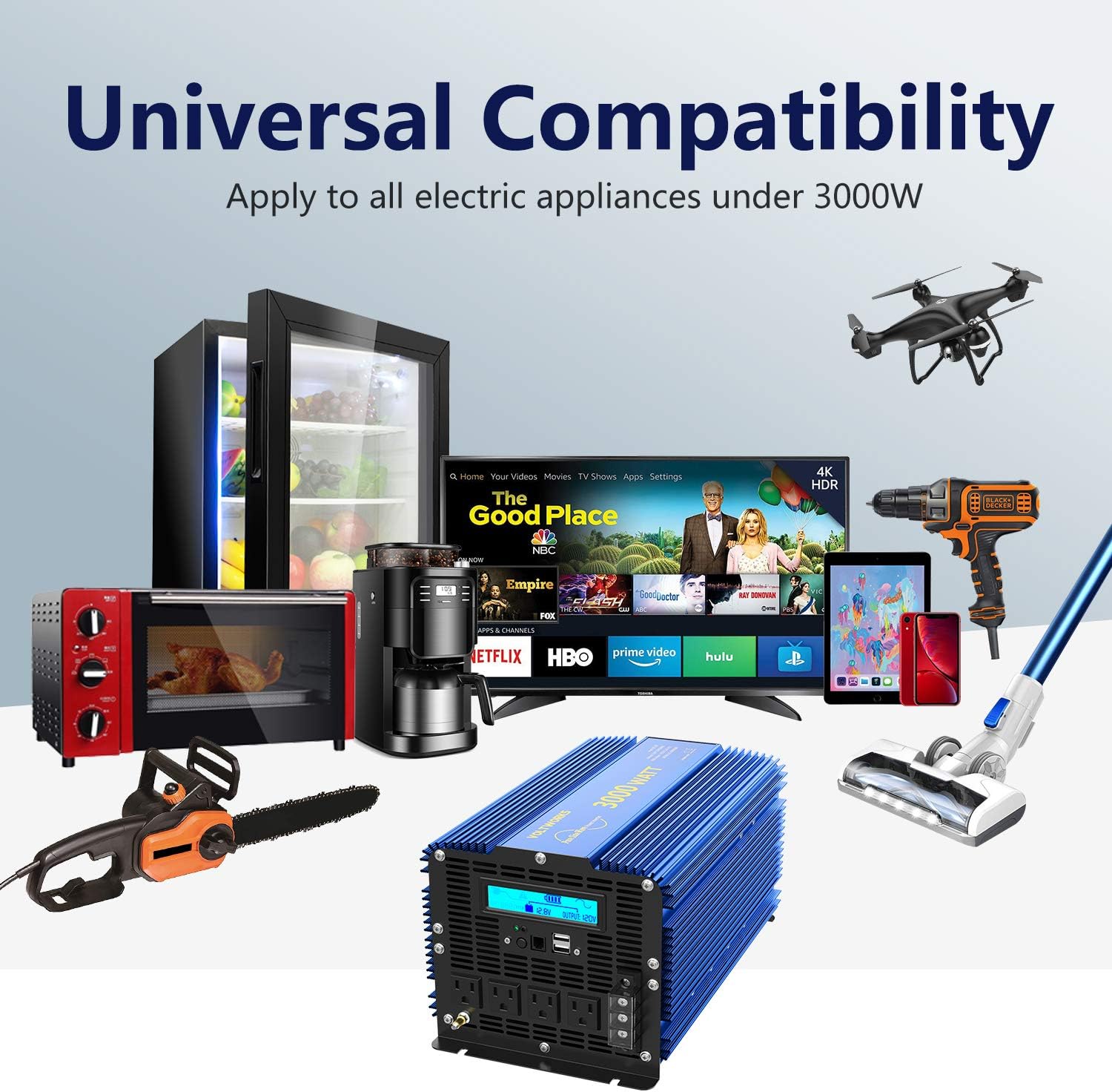 3000 Watt Pure Sine Wave Power Inverter 3000w 12V DC to 110V 120V AC with Remote Controller & LCD Display 4 AC Outlets Dual 2.4A USB Ports and 1 AC Terminal Block by VOLTWORKS