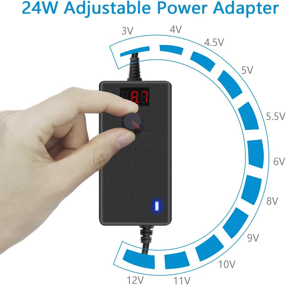 SHNITPWR 24W AC Adapter 3V ~ 12V 2A Universal Power Adapter 100V-240V AC to DC Converter 3V 4V 4.5V 5V 6V 8V 9V 10V 12V Adjustable Power Supply 500mA 1A 1.2A 1.5A 2A with 14 Tips Polarity Converter