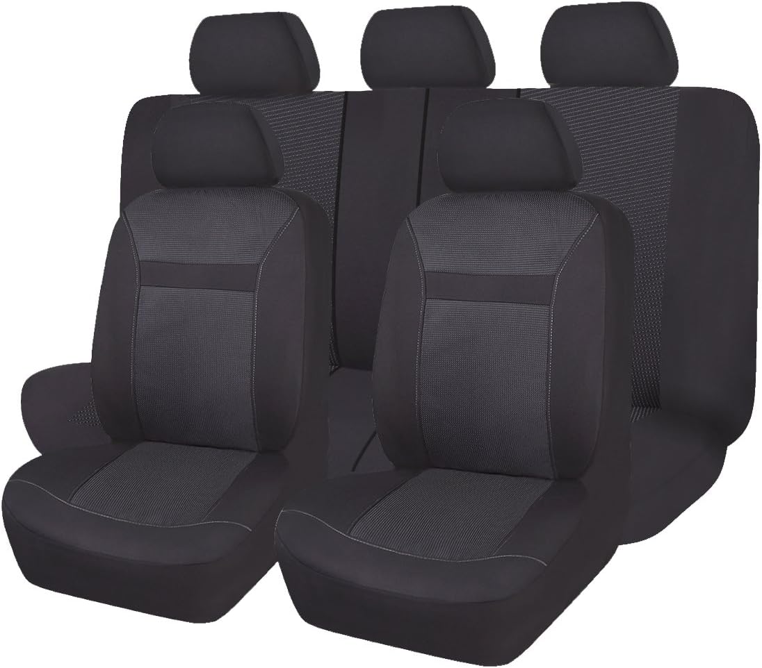 Flying Banner Car Seat Covers Full Set Universal fit Most Car,Truck,SUV and Van Comfortable Airbag Compatible Jacquard & Polyester (Full Set -- High Back, Black)