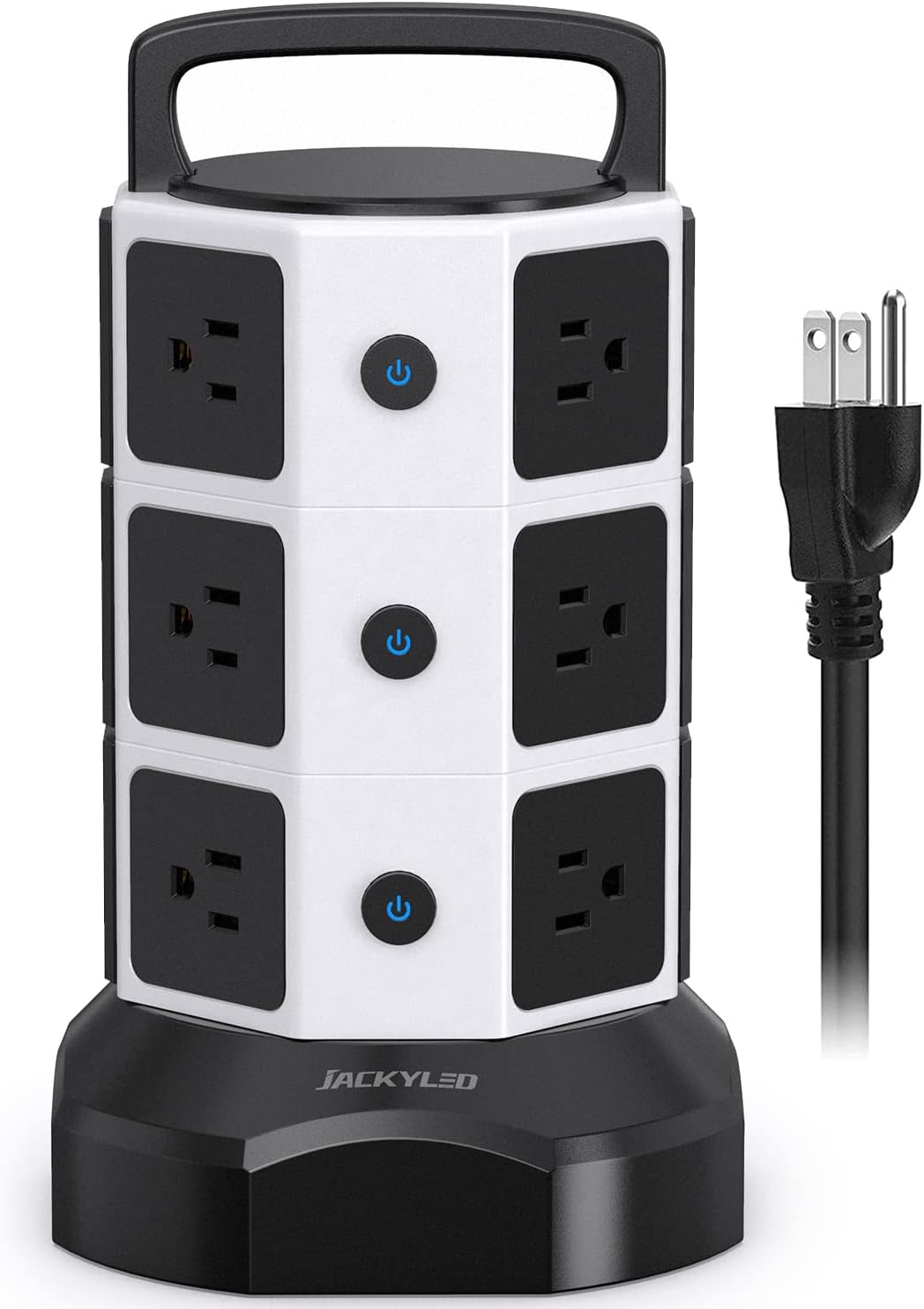 Power Strip Tower Surge Protector, JACKYLED 1625W 13A Outlet Surge Electric Tower, 12 Outlets 6 USB Ports Charging Station with 16AWG 6.5ft Heavy Duty Extension Cord for Home Office Dorm Pack of 2